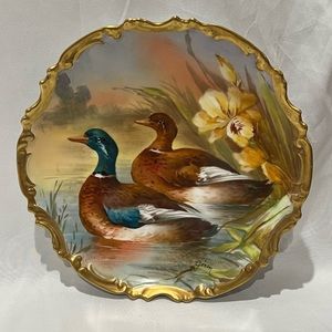 Antique Limoges French Painted Duck Platter Signed